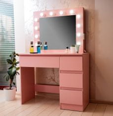 Aga fésülködőasztal tükörrel, világítással és konnektorral rózsaszín