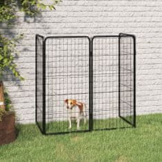 shumee 4-paneles fekete porszórt acél kutyakernel 50 x 100 cm