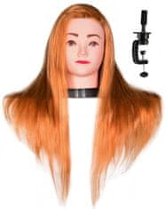 Enzo Aneta gyakorló babafej 55 cm-es szintetikus vörös hajból+ tartó állvány, gyakorló fej, modellező fej
