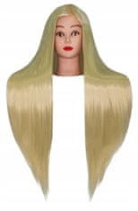 Enzo Iza 70 cm-es szőke termikus hajból készült gyakorló babafej + tartó állvány, gyakorló fej, modellező fej