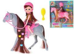 16 cm-es lovasbaba 25,5 cm-es lóval és kiegészítőkkel - vegyes színek (rózsaszín, szürke)