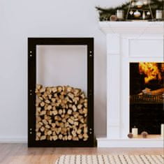 Greatstore fekete tömör fenyőfa tűzifatartó állvány 60 x 25 x 100 cm