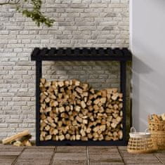 Greatstore fekete tömör fenyőfa tűzifatartó állvány 108x64,5x110 cm