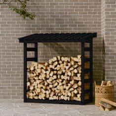 Greatstore fekete tömör fenyőfa tűzifatartó állvány 108x64,5x110 cm