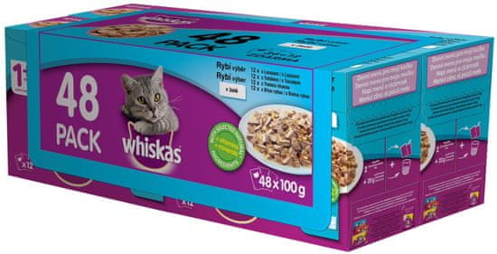 Whiskas alutasakos táp felnőtt macskáknak, hal válogatás aszpikban, 48x100 g