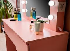 Aga Fésülködőasztal tükörrel, világítással és el.konnektorral + zsámoly Rózsaszín