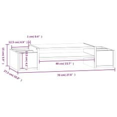 Greatstore szürke tömör fenyőfa monitorállvány 70x27,5x15 cm