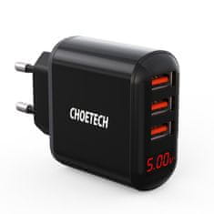 TKG Hálózati töltő: Choetech Q5009-EU - 3xUSB porttal, hálózati töltő, fekete, 3,4A