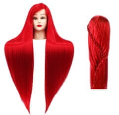 Enzo Ilsa edzőfej Red 90 cm, szintetikus haj + nyél, fodrász fésülködő fej, gyakorlófej