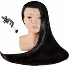 Enzo Alícia gyakorló babafej vállakkal fekete 80 cm-es szintetikus hajból + asztali tartó állvány, gyakorló fej, modellező fej