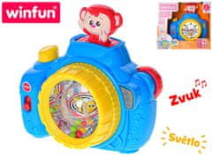 Winfun 17,2x16,6x8,2 cm-es kamera, elemmel működtethető, világítással, hanggal és felugró majommal.