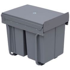HOMCOM Kosár 3 levehető rekesszel az elkülönített hulladékhoz, teljes kapacitás 40 l, 48 x 34,2 x 41,8 cm, műanyag / Acél, Szürke