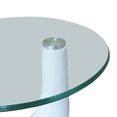 shumee 2 db magasfényű fehér dohányzóasztal kerek üveglappal 