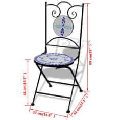 shumee 2 db kék és fehér összecsukható kerámia kerti szék