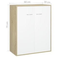 Greatstore fehér és sonoma színű forgácslap tálalószekrény 60 x 30 x 75 cm