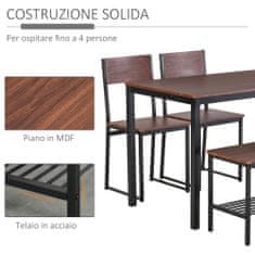 HOMCOM Asztalkészlet 2 székkel és paddal MDF / fém, 110x70x76 cm, fekete / barna
