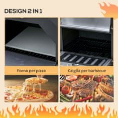 Pizza grillező és sütő, hőmérő, 50 x 36 x 160 cm, rozsdamentes acél, fekete