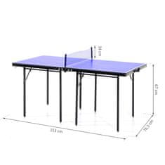 HOMCOM Ping Pong összecsukható asztal MDF fából, 153 x 76,5 x 67 cm, kék és fekete