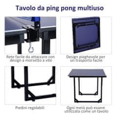 HOMCOM Összecsukható asztalitenisz asztal, acél/MDF, 182x91x76cm, kék