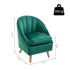 HOMCOM Hálószoba vagy nappali fotel, 67 x 65 x 77 cm, fa / bársony, zöld