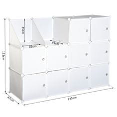 HOMCOM szekrény, moduláris, 10 rekeszes, 111x47x145cm, fehér
