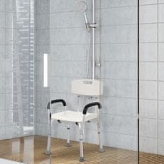 HOMCOM Zuhanyszék, támlával és karokkal, állítható magasságú, fehér, ezüst, 72-0007