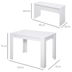 HOMCOM 1 asztal és 2 pad készlet PAL, 110x70x75 cm, fehér