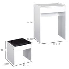 HOMCOM Fésülködő asztal, 9 rekesz, forgácslap / szintetikus bőr, 60,2 x 40,2 x 79 cm, fehér / fekete