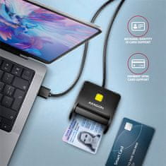 AXAGON CRE-SM3N, USB-A FlatReader érintőkártya olvasó Smart card (eObčanka), kábel 1.3m