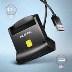 AXAGON CRE-SM4N, USB-A StandReader érintőkártya olvasó Smart card (eObčanka), kábel 1,3m