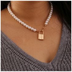 Carla Női nyaklánc gyöngyökkel és függő zár Bradley aranysárga
