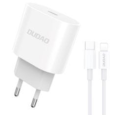 DUDAO A8SEU hálózati töltő adapter USB-C 20W + kábel USB-C / Lightning, fehér