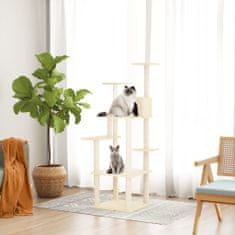 Greatstore krémszínű macskabútor szizál kaparófákkal 153 cm
