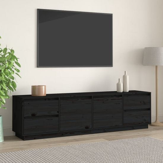 shumee fekete tömör fenyőfa TV-szekrény 176 x 37 x 47,5 cm