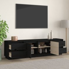 shumee fekete tömör fenyőfa TV-szekrény 176 x 37 x 47,5 cm