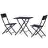 Asztali szett és 2 kerti szék, rattan, fekete, 60 x 60 x 72 cm
