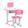 Íróasztal gyermekszékkel LED lámpa, Állítható magasságú, MDF/polipropilén/acél, 60x45x90-102 cm, rózsaszín