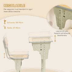 HOMCOM Íróasztal székkel, PP/MDF/Acél, 6-12 év, Állítható magasságú, 40 x 36 x 70-78 cm, Világosbarna