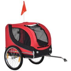 PAWHUT pótkocsi kutyáknak és háziállatoknak kerékpárral, piros és fekete, 130 x 90 x 110 cm
