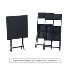 OUTSUNNY Asztali szett és 2 kerti szék, rattan, fekete, 60 x 60 x 72 cm