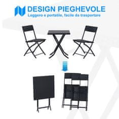OUTSUNNY Asztali szett és 2 kerti szék, rattan, fekete, 60 x 60 x 72 cm