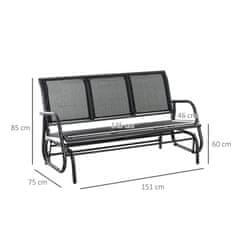 OUTSUNNY Kerti hintapad, napfényes, fém/hálós, 3 üléses, 151 x 75 x 85 cm, fekete