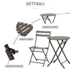 OUTSUNNY kerti bútor szett, 3 összecsukható darab, asztal, 2 szék, acél, barna