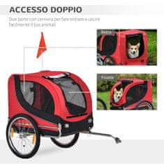 PAWHUT pótkocsi kutyáknak és háziállatoknak kerékpárral, piros és fekete, 130 x 90 x 110 cm