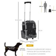 PAWHUT 2 az 1-ben kutya/macskahordozó hátizsák, poliészter/acél/alumínium, 42x25x55 cm, szürke