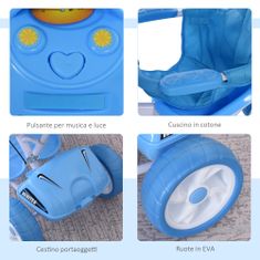 HOMCOM gyermek tricikli fogantyúval, Összecsukható napernyő, Max 25 kg, Kék