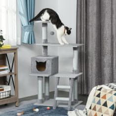 PAWHUT Játszótér macskáknak, fa / plüss, 60,5x40x124 cm, szürke