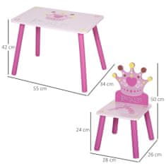 HOMCOM Asztalkészlet 2 székkel, Princess Model, MDF, rózsaszín