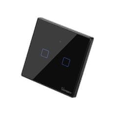 Sonoff Fekete dupla érintős wifi fénykapcsoló + távirányító T3EU2C-TX