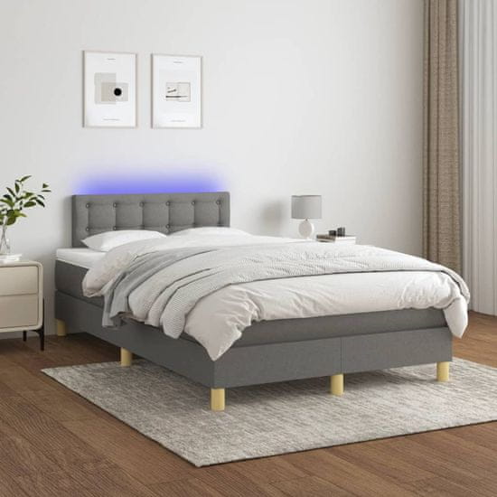 shumee sötétszürke szövet rugós és LED-es ágy matraccal 120 x 200 cm